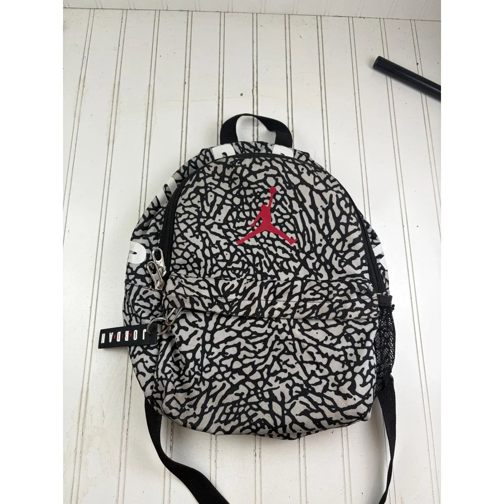 Jordan Vintage Y2K Wolf Gray Elephant Print White Red Jumpman Logo Backpack Bag